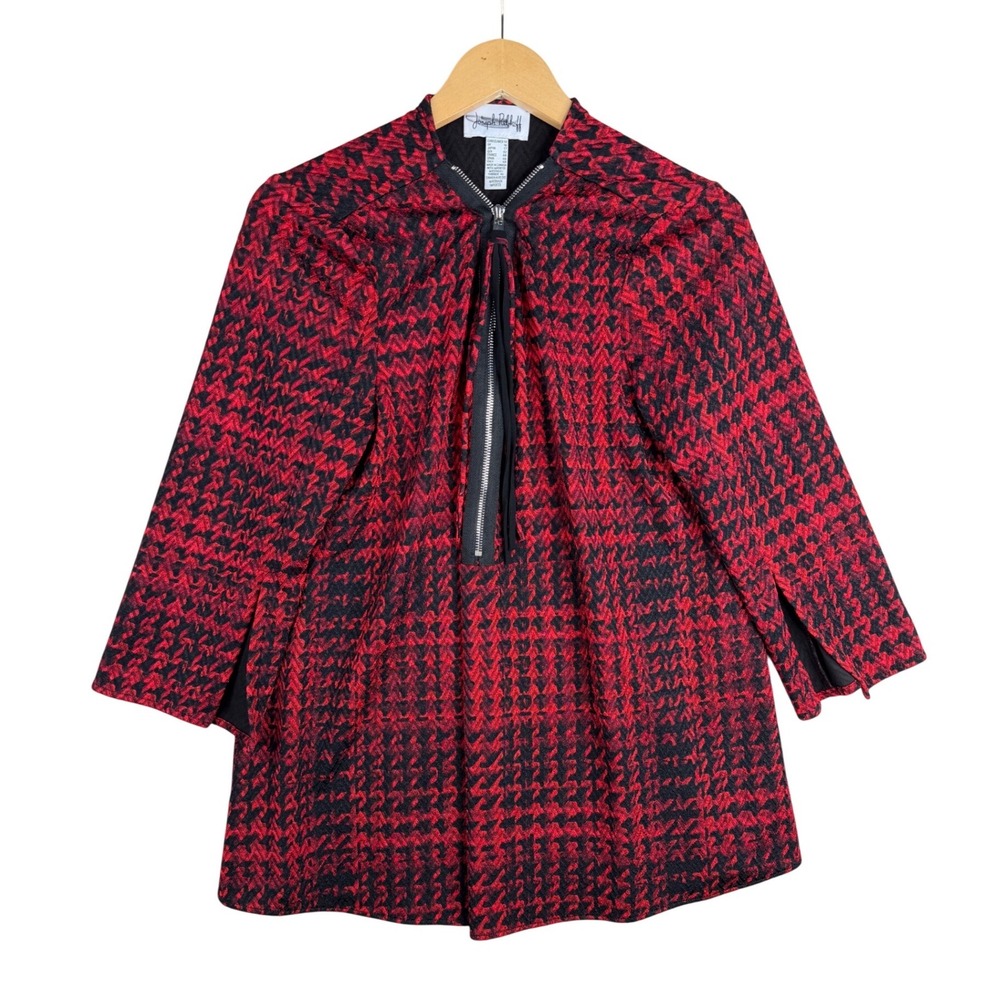Joseph Ribkoff Vintage Houndstooth‎ Zip Jacket size 14 Black/Red